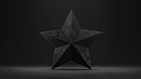 Black star on a dark background. 3d rendering, 3d illustration.の素材
