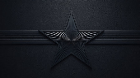 3D rendering of a black star on a black textured backgroundの素材