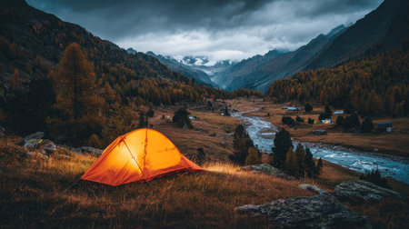 Camping in the mountains. Camping in the mountains of the Caucasus.の素材