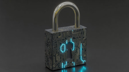 Padlock with binary code, 3d render, computer generated imagesの素材