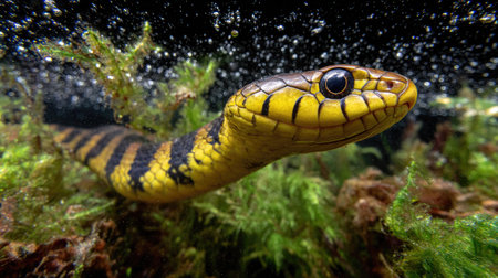 Close up of a yellow-nosed water snake (Xenochrophis triangulatus)の素材