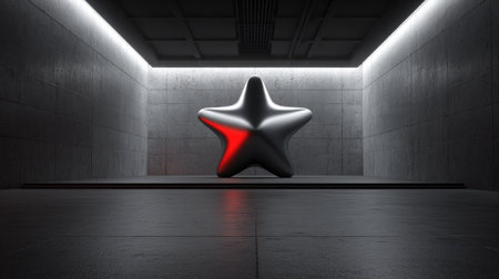 3d rendering of a red star in a dark room with lightsの素材