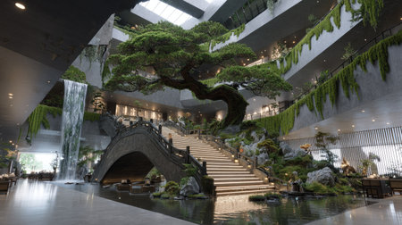 Bonsai tree in the interior of the Sukhumvit Palace, Bangkok, Thailandの素材