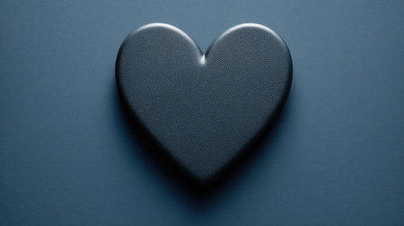 Black heart on blue background. Valentines day concept. Flat lay, top view.の素材