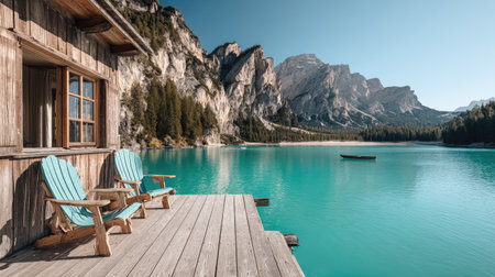 Lake Braies in South Tyrol, Italy. Panoramic viewの素材