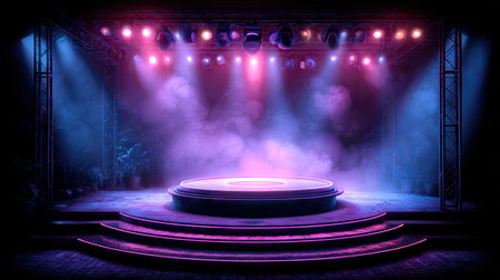 Stage Spotlight with Scene, Stage Podium Scene with for Award Ceremony on blue Background, Vector illustrationの素材