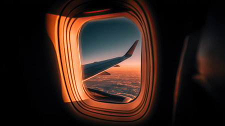 View from the window of an airplane during flight. 3D renderingの素材