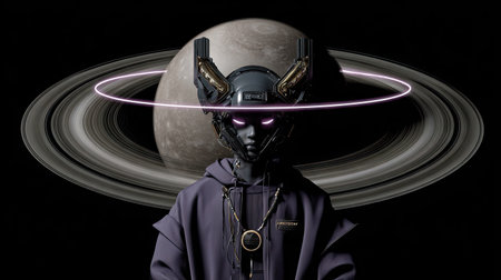 Astronaut in futuristic space. Futuristic concept. 3D rendering.の素材