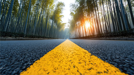 Asphalt road and bamboo forest natural landscape background at china.の素材