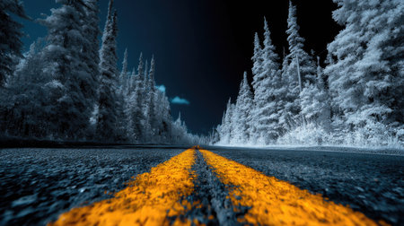 Asphalt road through the forest. Conceptual image for travel.の素材