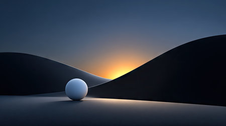 Abstract background with white sphere on dark surface. 3D rendering.の素材