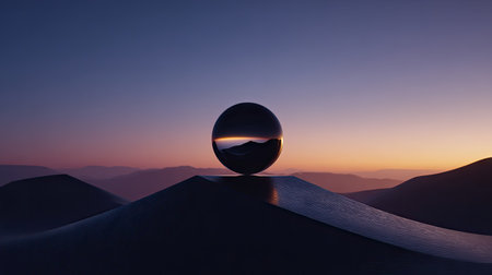 3d render of a sphere in the desert against a sunset skyの素材