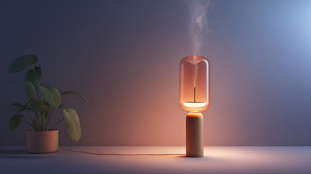 Aroma lamp in the dark room. 3d rendering, 3d illustration.の素材