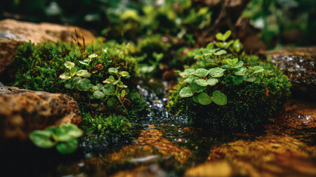 Small waterfall in the forest. Nature background. Selective focus.の素材