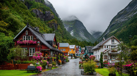 Houses in the village of Hallstatt in the Austrian Alpsの素材