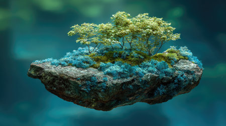 Small tree on a rock in the water. 3D illustration.の素材