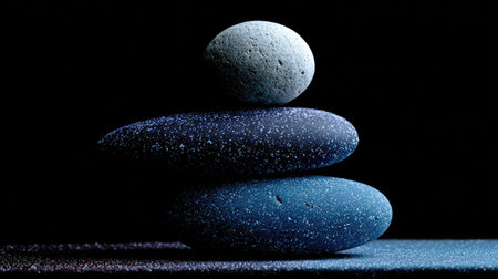 stack of pebbles on a black background, zen stonesの素材