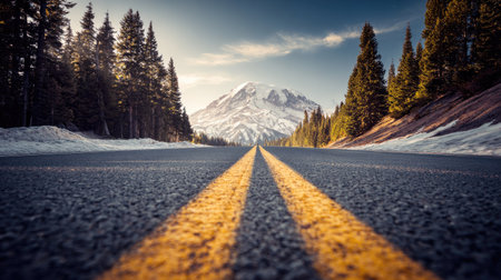 Road to Mount Rainier National Park, Washington, United States.の素材