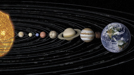 Solar System with planets in space against the background of the starry skyの素材