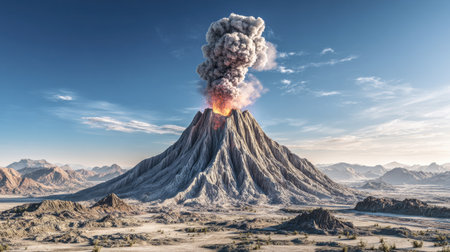 Volcanic eruption in the desert. 3d render illustration.の素材