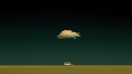 Car in the field with sky and clouds. 3d illustration.の素材