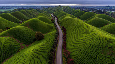 Green tea plantation in Cameron Highlands, Malaysia. Nature landscape background.の素材