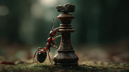 Ants on a chess piece in the forest. 3d illustrationの素材