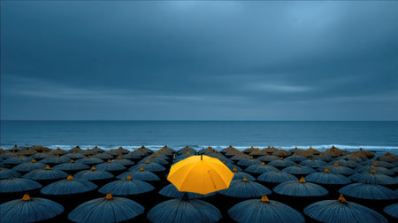 Umbrella on the beach at night. 3d rendering.の素材