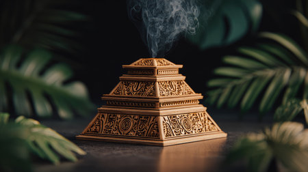 Aroma incense sticks on a wooden table in a tropical settingの素材