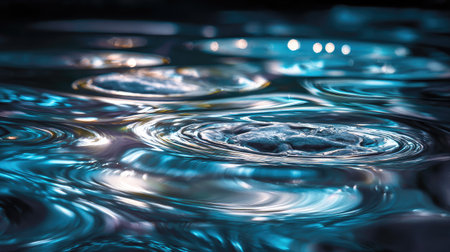 Water ripples on water surface with bokeh lights and reflectionsの素材