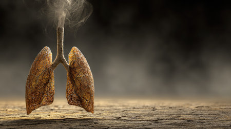 Human lungs with smoke on a dark background. 3d illustration.の素材