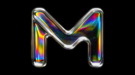 Neon alphabet letter M uppercase. Computer generated 3D photo rendering.の素材