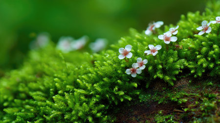 Moss and flower in the forest, close-up macro photographyの素材