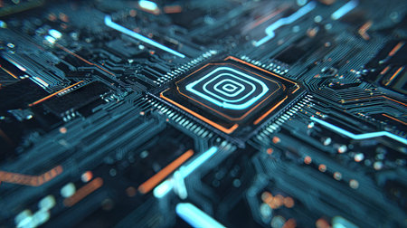 Circuit board close-up. Technology background. 3d renderingの素材