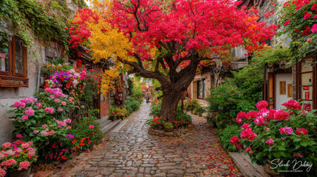 Colorful autumn street in the old town of Heidelberg, Germanyの素材
