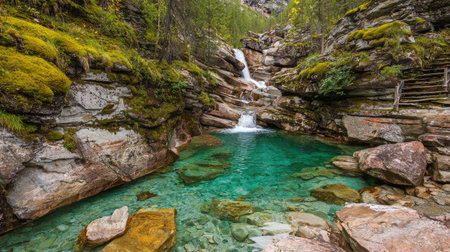 Waterfall in the mountains. Waterfall in the mountains of the Caucasus.の素材