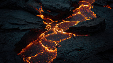 Lava flow in Hawaii Volcanoes National Park, Big Island, Hawaiiの素材