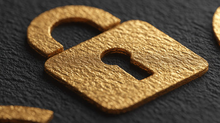 Golden lock on a black background close-up. 3d illustrationの素材