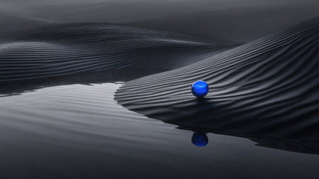 abstract 3d illustration of blue ball in water with black wavesの素材