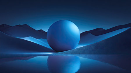 3d rendering of a blue ball on the surface of the desertの素材