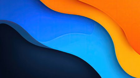 This abstract composition features layered shapes in shades of blue, orange, and yellow. The design emphasizes smooth curves and gradients, with soft lighting creating depth. Suitable for various applications, it offers a modern aesthetic, ideal for commercial projects needing a dynamic visual element.の素材