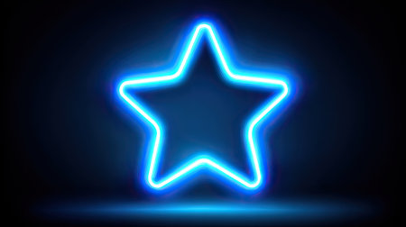 A bright neon blue star glows against a dark backdrop. The simple design features clean lines and a modern style. The graphic conveys a sense of energy and visual interest, suitable for digital applications. It could be used for various purposes, including promotional materials or design elements.の素材