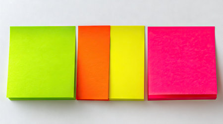 Colorful sticky notes on the white background with copy space for textの素材