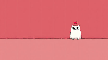 A cartoon owl is depicted with a small red heart above its head, set against a pink backdrop. The illustration employs a simple, graphic style with flat colors and minimal shading. The composition features a clean, uncluttered layout, creating a visually appealing image for various applications, including design or editorial projects.の素材