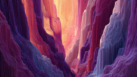 This abstract composition features layered forms with a warm color palette. Varying shades of purple, red, and yellow create a dynamic visual effect, with soft textures and directional lighting. The design's artistic style and clean lines make it suitable for various creative applications and commercial projects.の素材