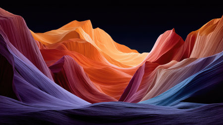 An image showcases vibrant layered rock formations. The artwork features a gradient of colors including orange, purple, and blue hues. The composition may be suitable for digital art, commercial projects, or editorial illustrations. The scene is lit with natural light, enhancing the texture of the rocks.の素材