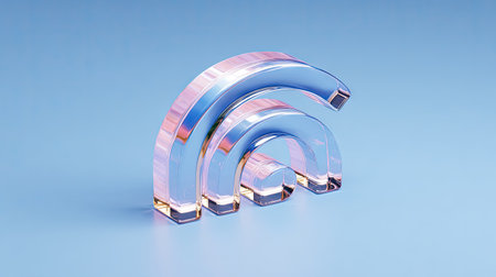 This image presents three transparent, arched forms, possibly symbolizing connection, against a solid blue backdrop. The shapes have a glassy appearance, capturing light. The composition features soft lighting and a simple arrangement. It is suitable for various commercial uses, including website design and marketing materials.の素材
