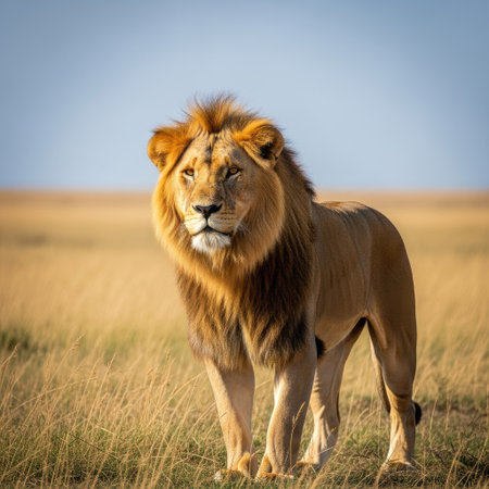 Lion standing in the grass in the Moremi Game Reserve (Okavango River Delta), National Park, Botswanaの素材