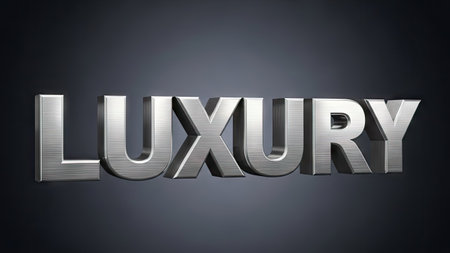 Luxury - Silver Metallic Text on Black Background. 3D Render.の素材