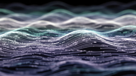 3d rendering of abstract digital waves with depth of field and bokeh effectの素材